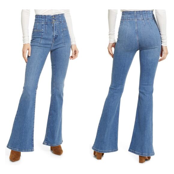 Free People X We The Free‎ Women's Light Blue Jayde Flared Jeans Size 27 - Picture 3 of 12